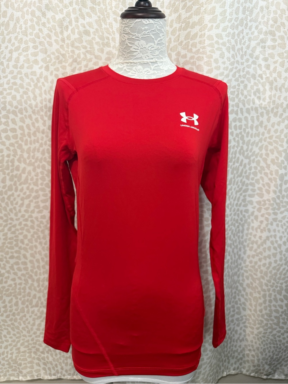 Under Armour Red Performance Crew Shirt with White Logo (Youth)